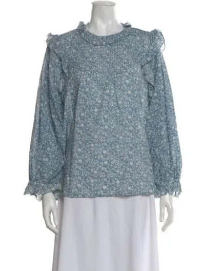 Pre-owned Doen Floral Print Crew Neck Blouse In Blue