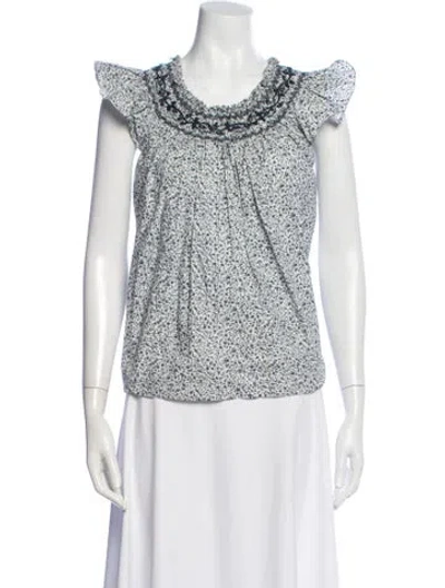 Pre-owned Doen Floral Print Crew Neck Blouse In Blue