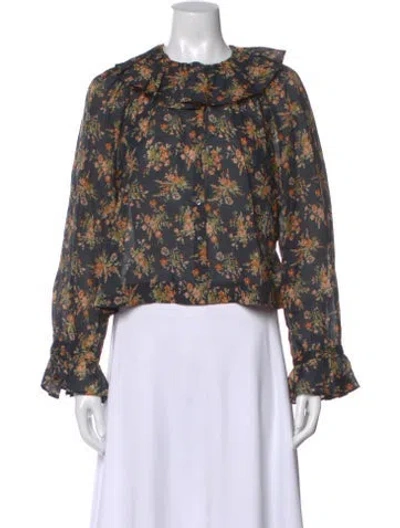 Pre-owned Doen Floral Print Crew Neck Blouse In Multi