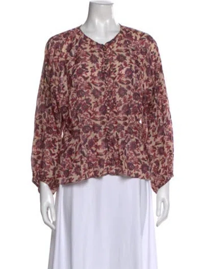 Pre-owned Doen Floral Print Crew Neck Blouse In Neutral