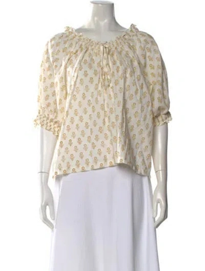 Pre-owned Doen Floral Print Crew Neck Blouse In Neutral