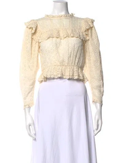 Pre-owned Doen Floral Print Crew Neck Blouse In Neutrals