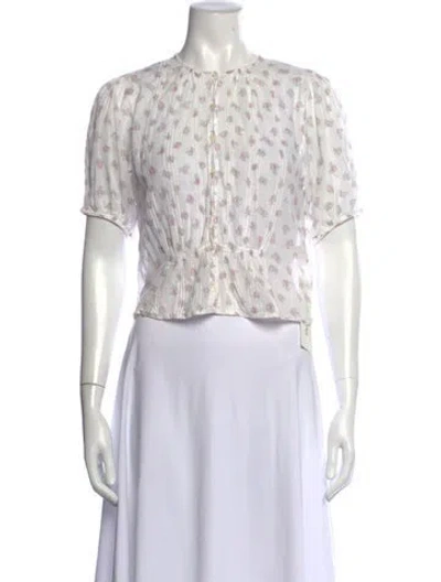 Pre-owned Doen Floral Print Crew Neck Blouse In Neutrals