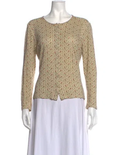 Pre-owned Doen Floral Print Crew Neck Blouse In Neutrals