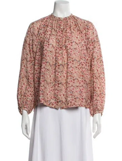 Pre-owned Doen Floral Print Crew Neck Blouse In Pink