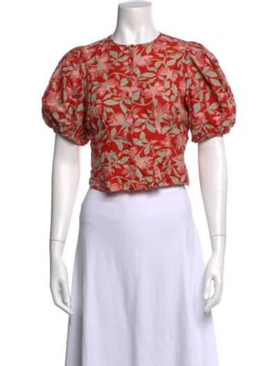 Pre-owned Doen Floral Print Crew Neck Blouse In Pink