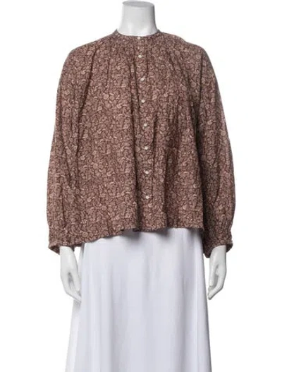 Pre-owned Doen Floral Print Crew Neck Blouse In Red