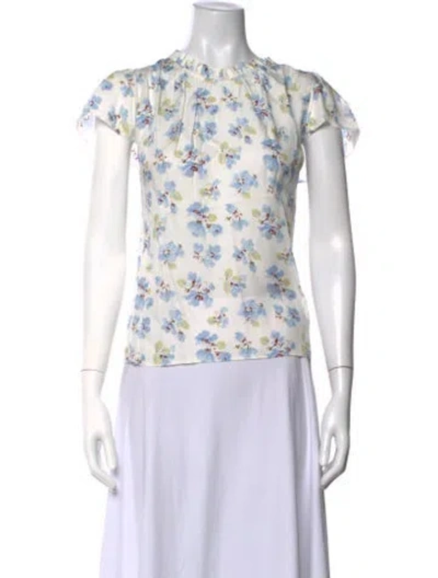 Pre-owned Doen Floral Print Crew Neck Blouse W/ Tags In White