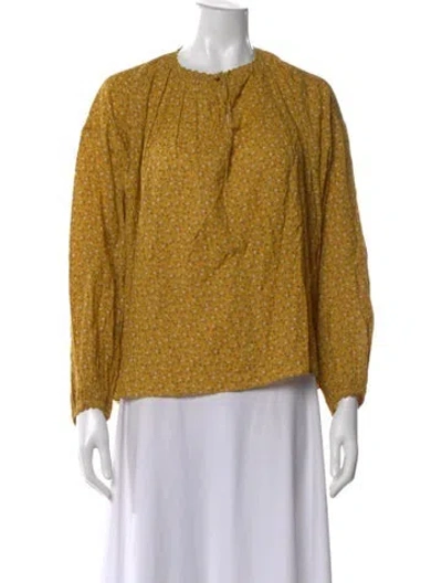 Pre-owned Doen Floral Print Crew Neck Blouse In Yellow