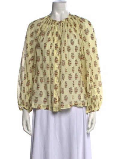 Pre-owned Doen Floral Print Crew Neck Blouse In Yellow