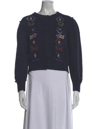 Pre-owned Doen Floral Print Crew Neck Sweater In Black