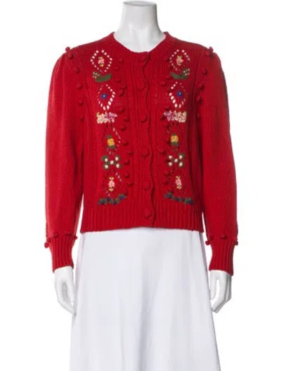 Pre-owned Doen Floral Print Crew Neck Sweater In Red