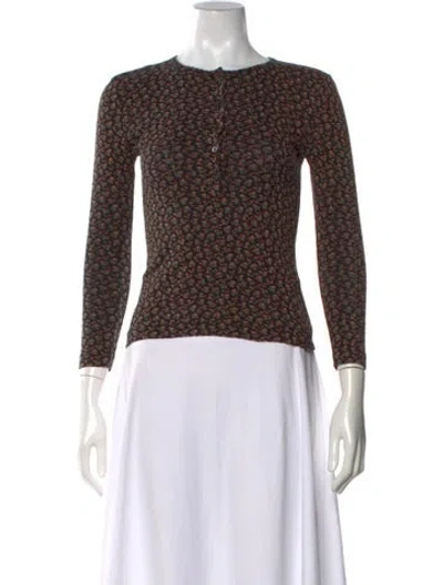 Pre-owned Doen Floral Print Crew Neck Top In Black