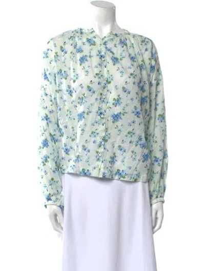 Pre-owned Doen Floral Print Crew Neck Top In Blue