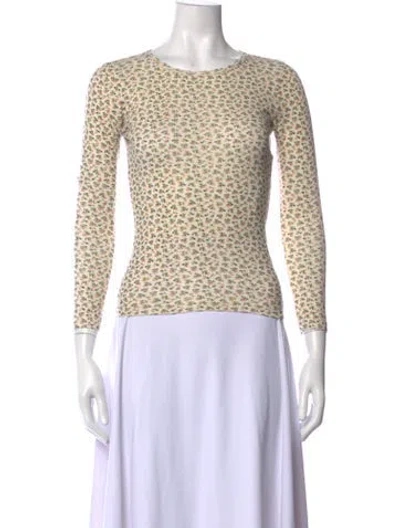 Pre-owned Doen Floral Print Crew Neck Top In Neutral