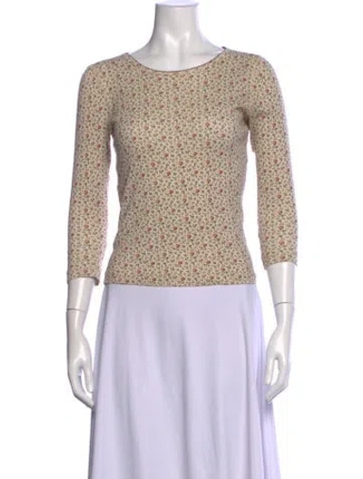 Pre-owned Doen Floral Print Crew Neck Top In Neutrals