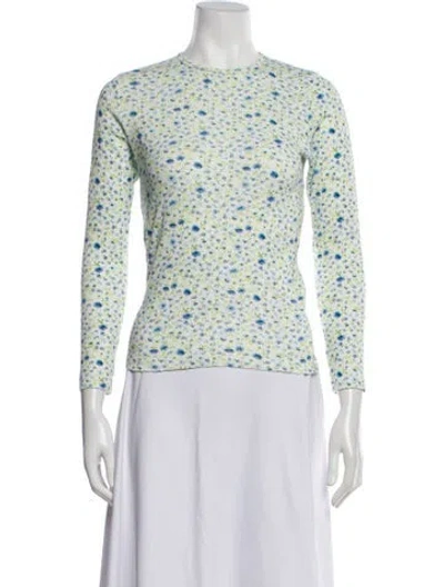 Pre-owned Doen Floral Print Crew Neck Top In White