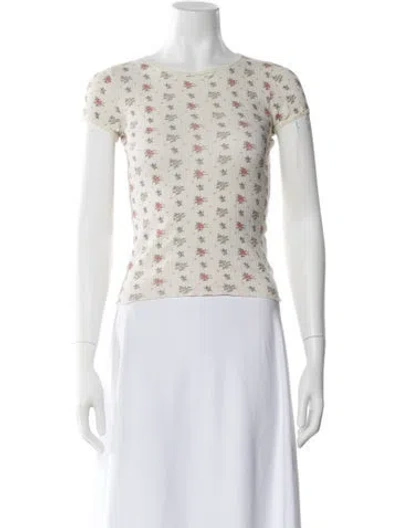 Pre-owned Doen Floral Print Crew Neck T-shirt In Yellow