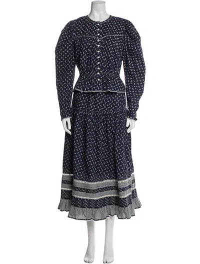 Pre-owned Doen Floral Print Crochet Trim Skirt Set In Blue