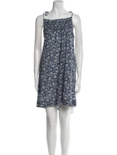 Pre-owned Doen Floral Print Knee-length Dress In Blue