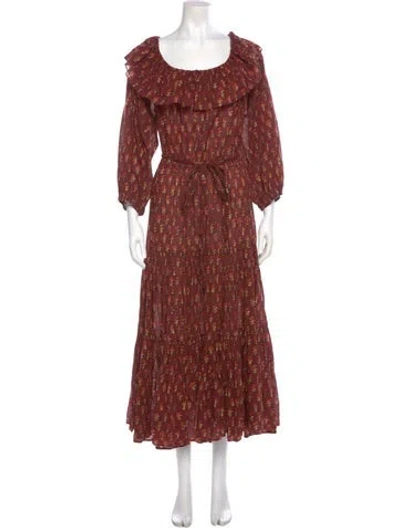 Pre-owned Doen Floral Print Knee-length Dress In Burgundy