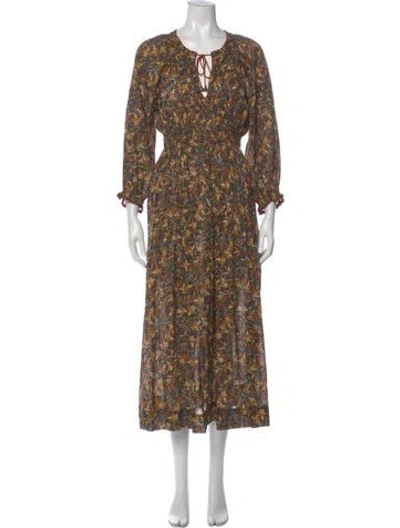 Pre-owned Doen Floral Print Long Dress In Black