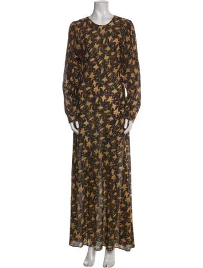Pre-owned Doen Floral Print Long Dress In Black