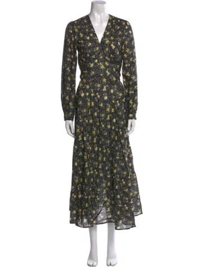Pre-owned Doen Floral Print Long Dress In Black