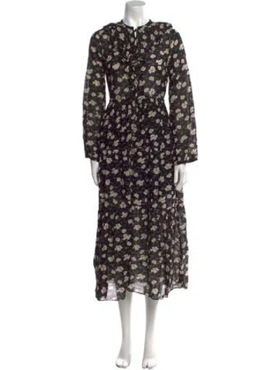 Pre-owned Doen Floral Print Long Dress In Black