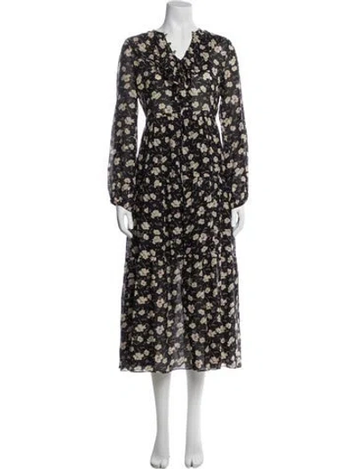 Pre-owned Doen Floral Print Long Dress In Black