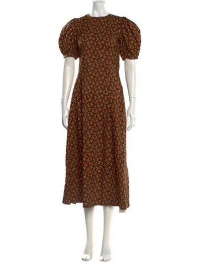 Pre-owned Doen Floral Print Long Dress In Black
