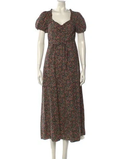 Pre-owned Doen Floral Print Long Dress In Black