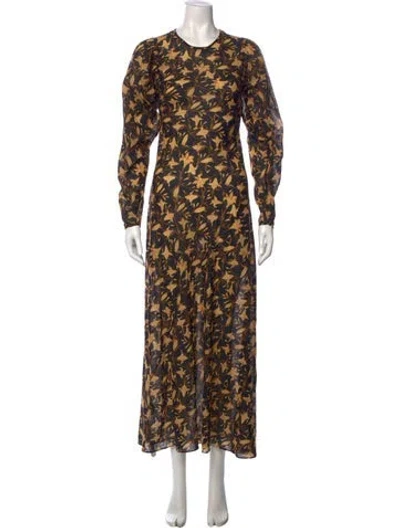 Pre-owned Doen Floral Print Long Dress In Black