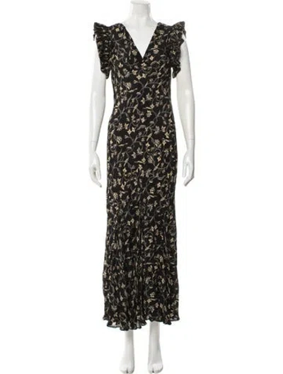 Pre-owned Doen Floral Print Long Dress In Black
