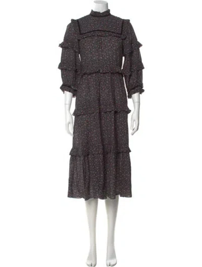 Pre-owned Doen Floral Print Long Dress In Black