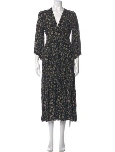 Pre-owned Doen Floral Print Long Dress In Black