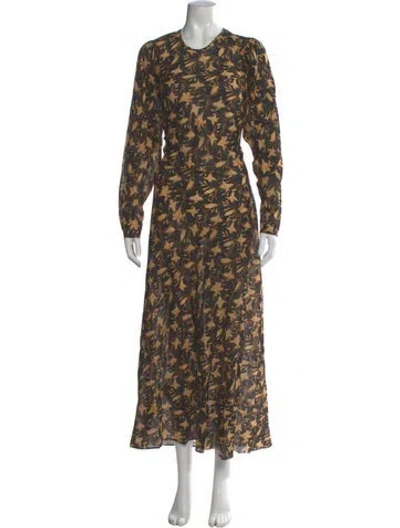 Pre-owned Doen Floral Print Long Dress In Black