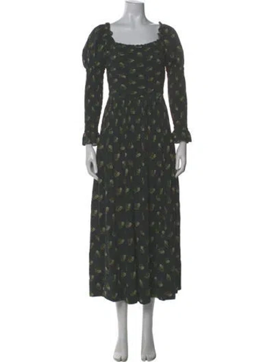 Pre-owned Doen Floral Print Long Dress In Black