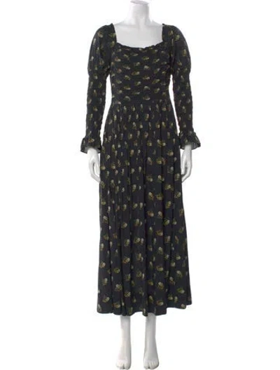 Pre-owned Doen Floral Print Long Dress In Black