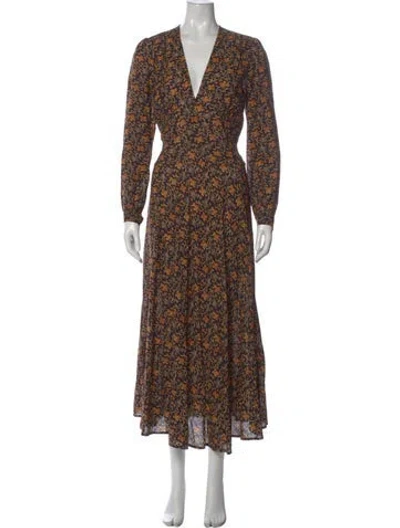 Pre-owned Doen Floral Print Long Dress In Black