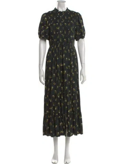Pre-owned Doen Floral Print Long Dress In Black