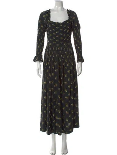 Pre-owned Doen Floral Print Long Dress In Black