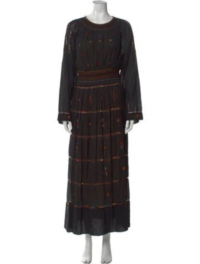 Pre-owned Doen Floral Print Long Dress In Black