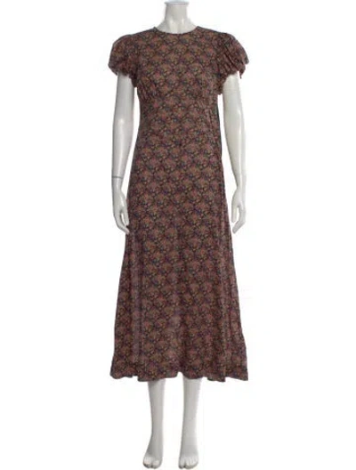 Pre-owned Doen Floral Print Long Dress In Black