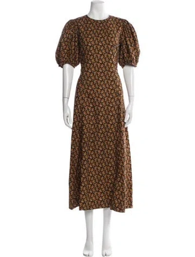 Pre-owned Doen Floral Print Long Dress In Black