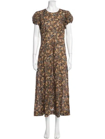 Pre-owned Doen Floral Print Long Dress In Black