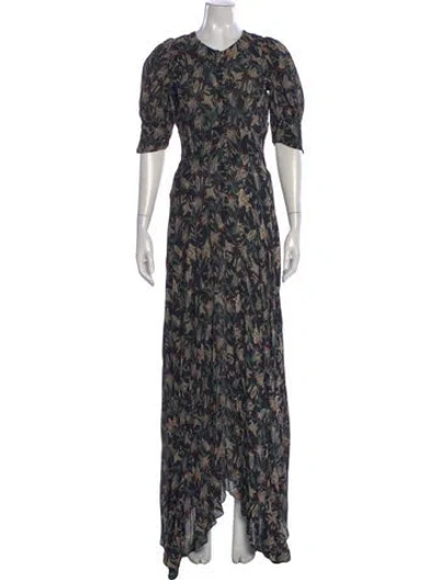 Pre-owned Doen Floral Print Long Dress In Black