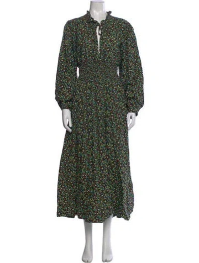 Pre-owned Doen Floral Print Long Dress In Black