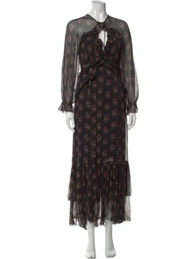 Pre-owned Doen Floral Print Long Dress In Black