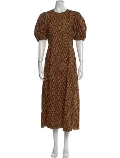 Pre-owned Doen Floral Print Long Dress In Black